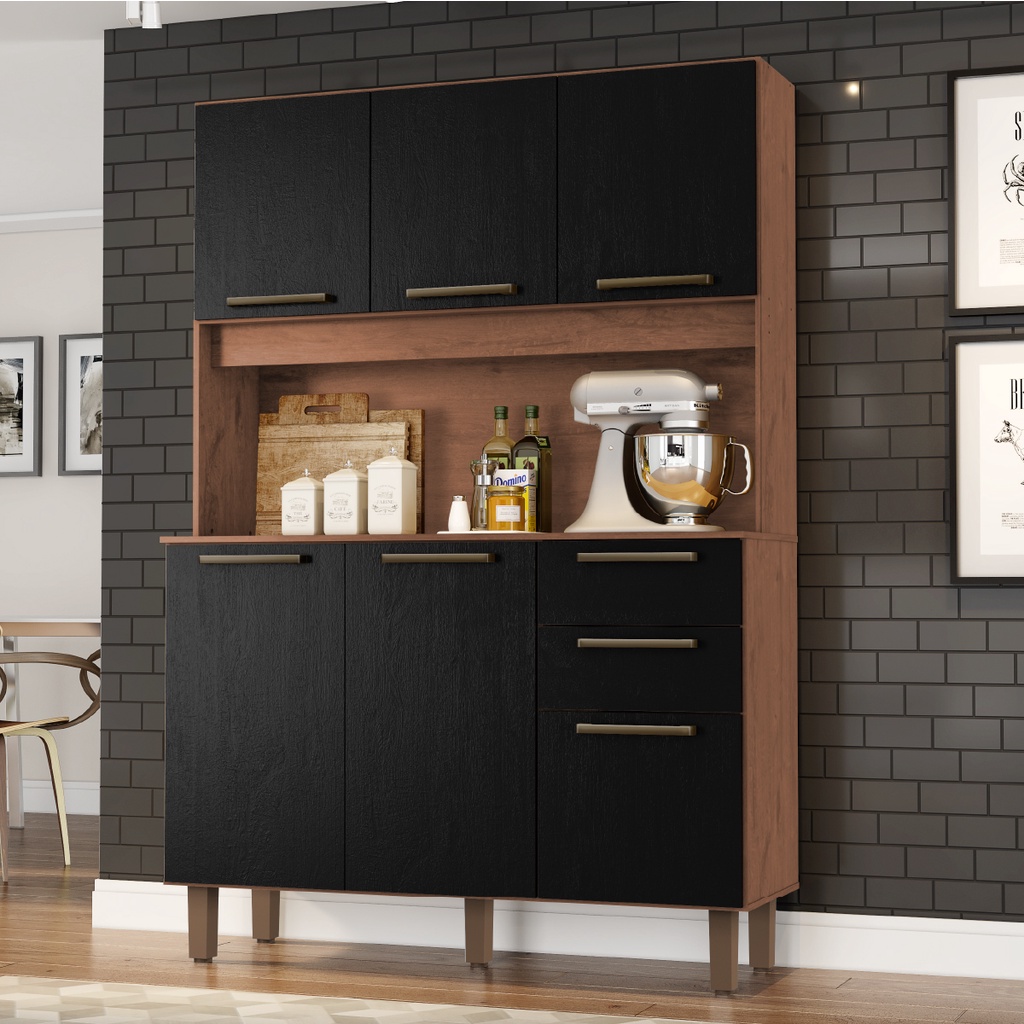 Armário de Cozinha Completa Compacta 6 Portas 2 Gavetas 1,20m Pop