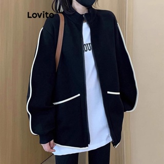 Lovito Casaco Casual Com Zíper Liso E Contrastante Para Mulheres LNA41228