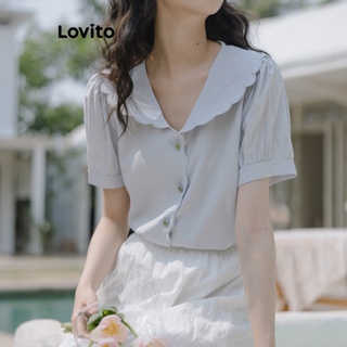Lovito Blusa Feminina Casual Com Botões Lisos E Flores LNE41272