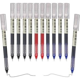10Pcs Canetas De Gel Líquido Reto Black/Blue/Red 0,5mm Quick Dry School Office Material De Papelaria Para Exame De Escrita Com Caneta