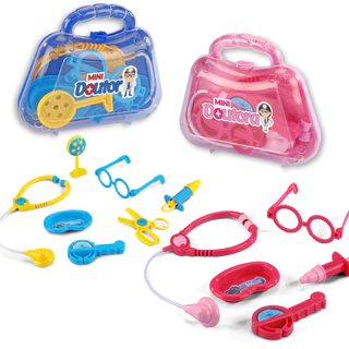 Mini Maleta Médico Doutor Doutora De Brinquedo Para Crianças Divertido Presente Azul ou Rosa Portátil