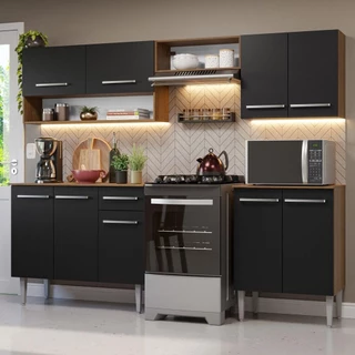 Armário de Cozinha Compacta 229cm Rustic/Preto Emilly Madesa 15 em Oferta na Shopee