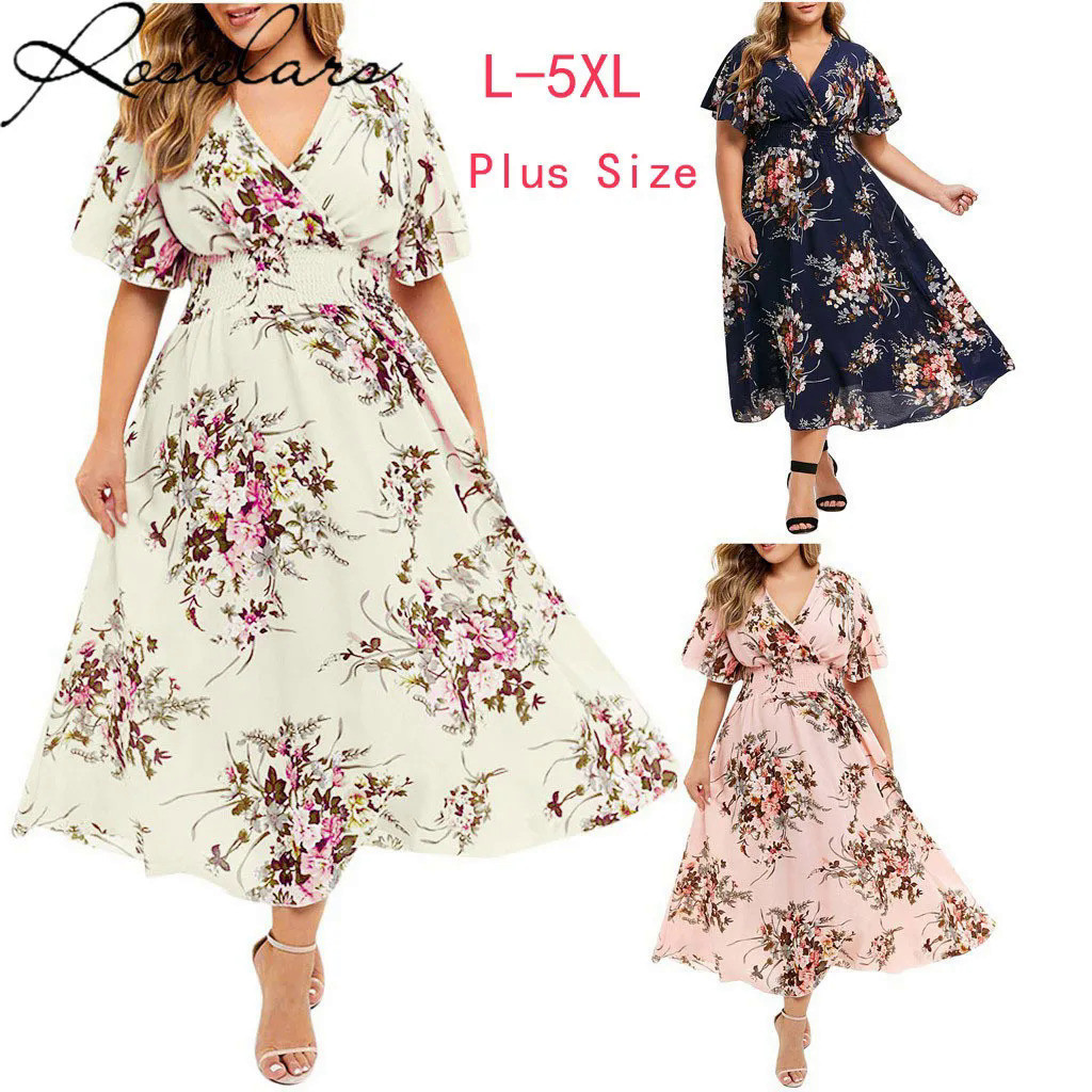 Moda Plus Dimens es 3XL 4XL 5XL Mulheres Vestido de chiffon floral