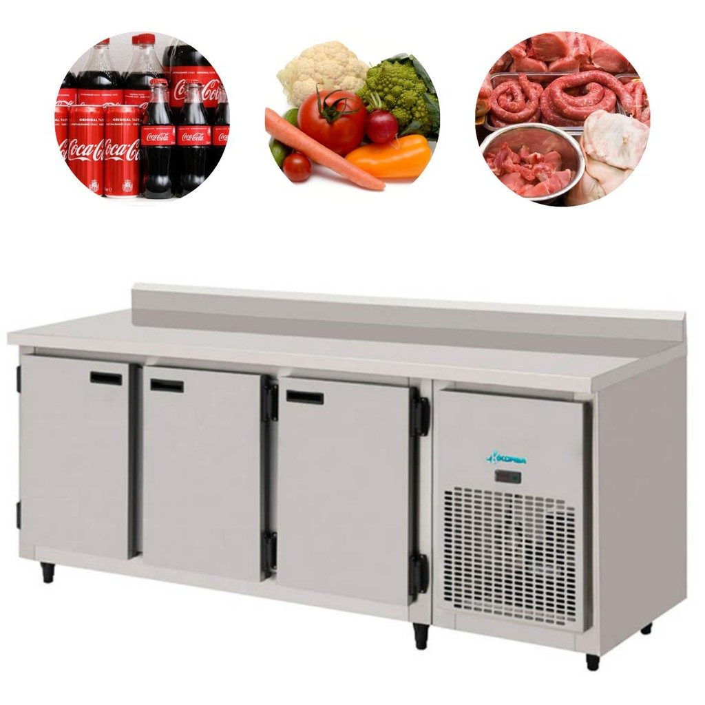 Balcão Refrigerado De Encosto 2,00m 3 Portas Em Inox KBSC-20