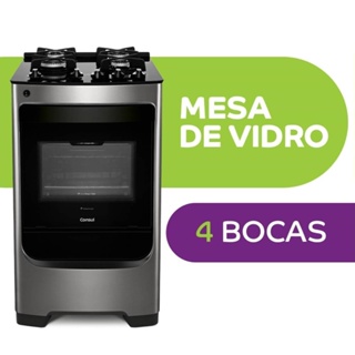 Fogão de Piso Consul 4 Bocas CFO4VAR | Mesa de Vidro, Acendimento Automático, Inox, Bivolt