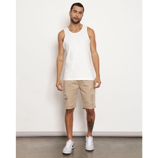 Bermuda Masculina Sarja Reta Com Destroyed Bege