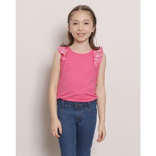 Blusa Infantil Manga Curta Com Babado Malha Laise Rosa