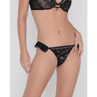 Calcinha Avulsa Fio String De Tule E Renda Preta