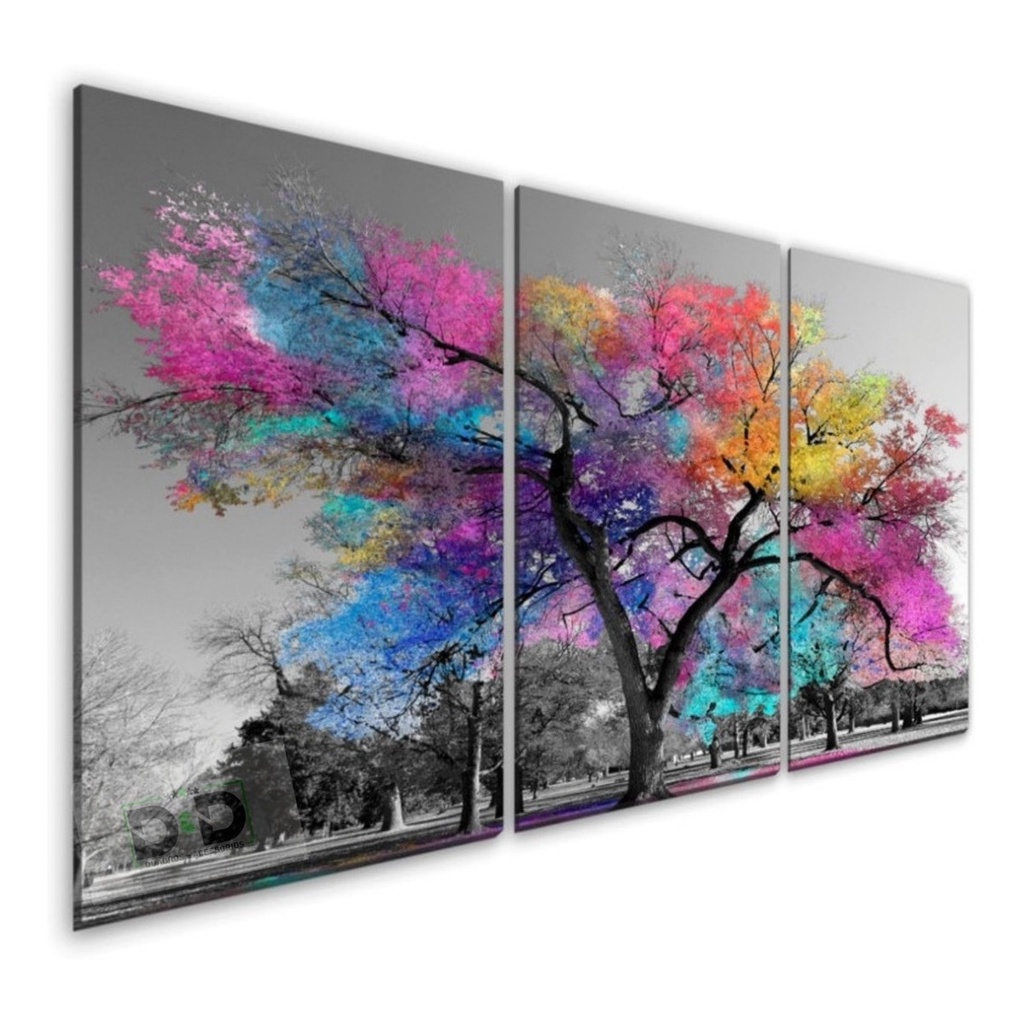 Kit Quadros 3 Peças Mosaico Árvore Ipê Colorido Paisagem | Shopee Brasil