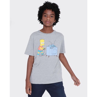 Camiseta Juvenil Bart Simpson Cinza
