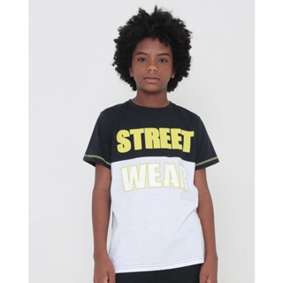 Camiseta Juvenil Com Recote Estampa Street Wear Preta