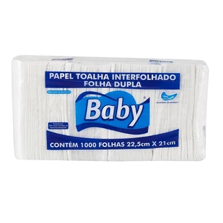 Papel toalha Interfolha 2 dobras 100% celulose folha dupla 22,5x21 com 1000 fls Baby