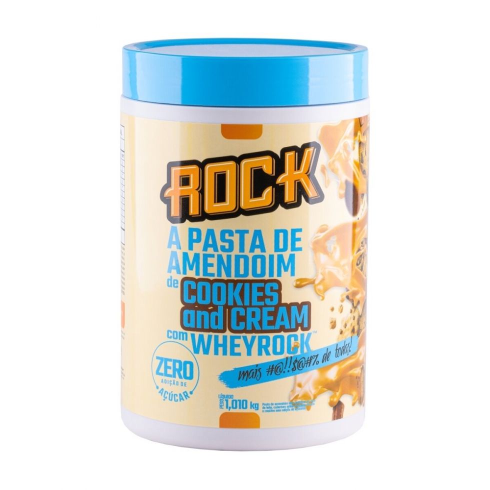Pasta de Amendoim Whey Rock (1kg) - Sabor: Cookies and Cream c/ Whey ...