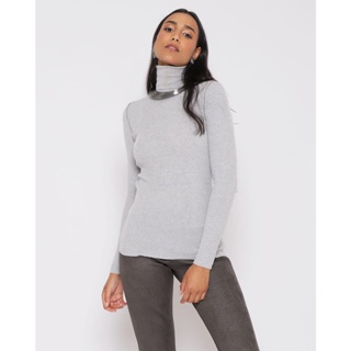 Blusa Feminina Tricô Gola Alta Cinza Claro