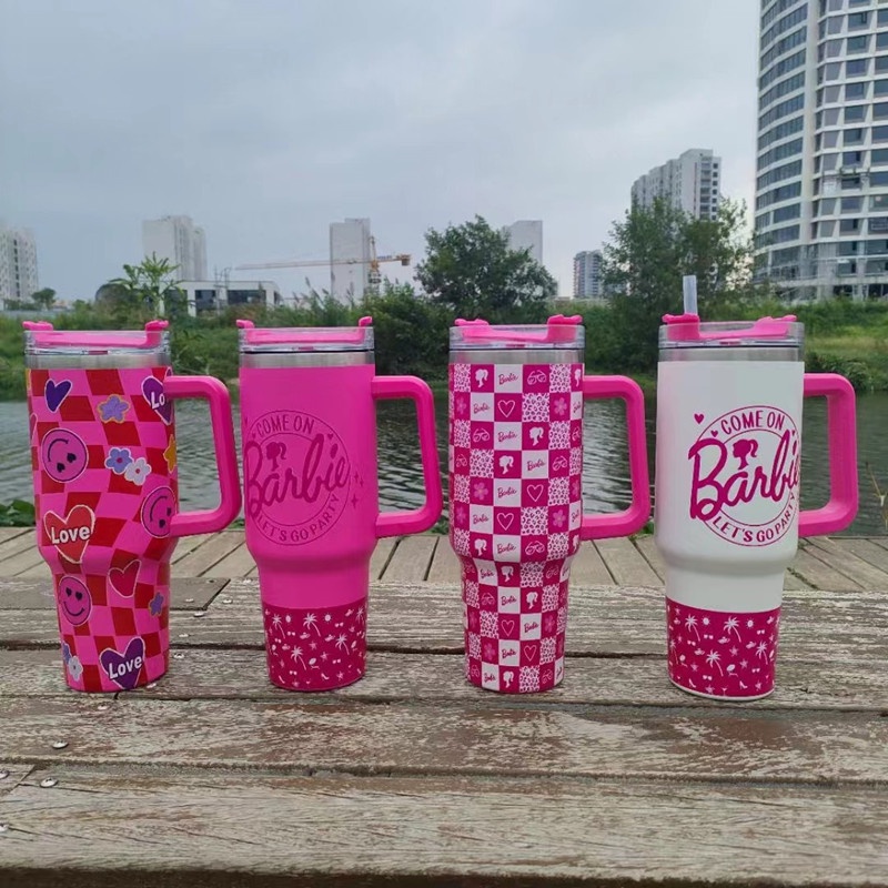 Copo Barbie Tumbler Bonitinho Com Tampa E Palha , 1200ml Isolado De Aço Inoxidável Para Água , Smoothie , Café