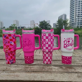 Copo Barbie Tumbler Bonitinho Com Tampa E Palha , 1200ml Isolado De Aço Inoxidável Para Água , Smoothie , Café