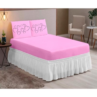 Jogo de Lencol Estampado Casal Queen 3 Pecas Coracao Microfibra Lencol Com Elastico Queen
