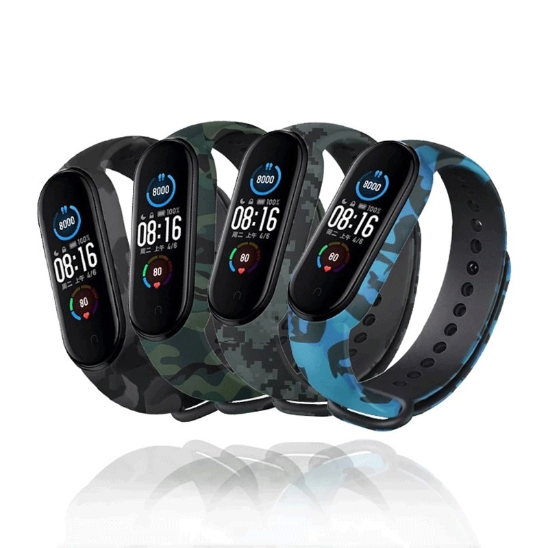 Pulseira de Silicone Camuflada para Relógio Xiaomi Mi Band 5 miband 6