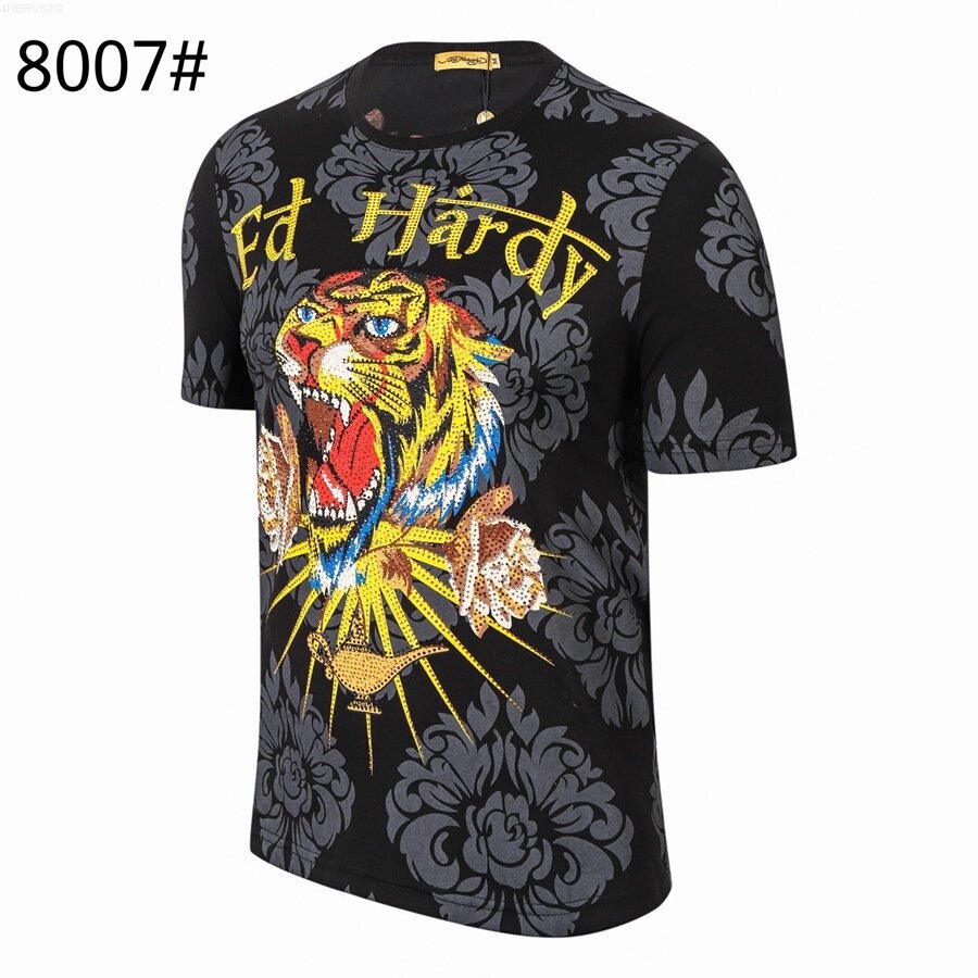 ED Hardy Mens Tiger Rhinestones 3D Impressão Hip hop Casual Camisetas De Manga Curta Tops { Boa Qualidade }