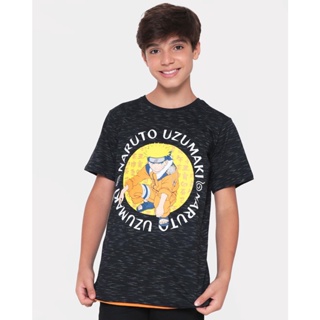 Camiseta Juvenil Flamê Naruto Uzumaki Preta