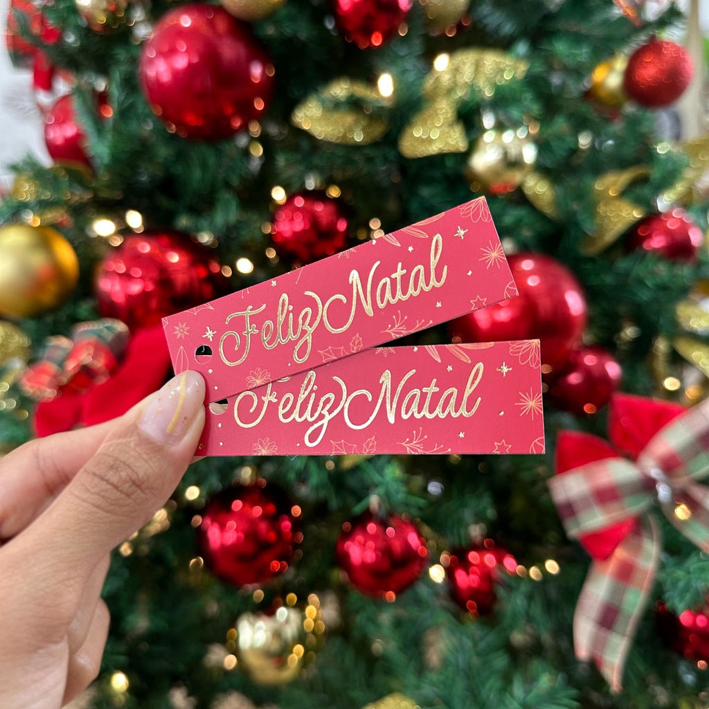 10un Tag Palito Hot Stamping "Feliz Natal" - Coleção Natal 2023