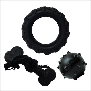 Kit Brinquedos Para Cachorro Pneu + Bolinha Cravo + Osso Chiclete Big Com Corda para Cães