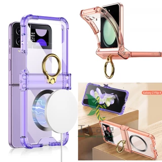 Carregamento Sem Fio Do Saco De Gás Capa Macia Da Caixa De Suporte TPU Samsung Galaxy Z Flip 5 4 Dobradiça Anel Transparente Completa Carcaça Dobrável Anti-Colisão