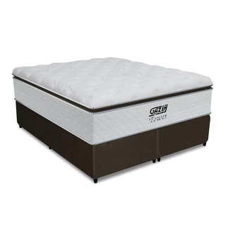 Cama Box King Colchão Molas Pocket Ensacadas Tower 193x203x72cm Branco / Marrom Gazin