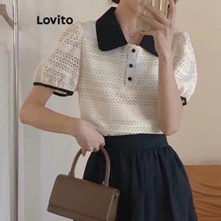 Lovito Blusa Feminina Casual Patchwork Colorblock Com Botões LNA40211
