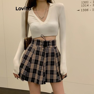 Lovito Saia Casual Xadrez Com Cordões Colorblock Para Mulheres LNA41167