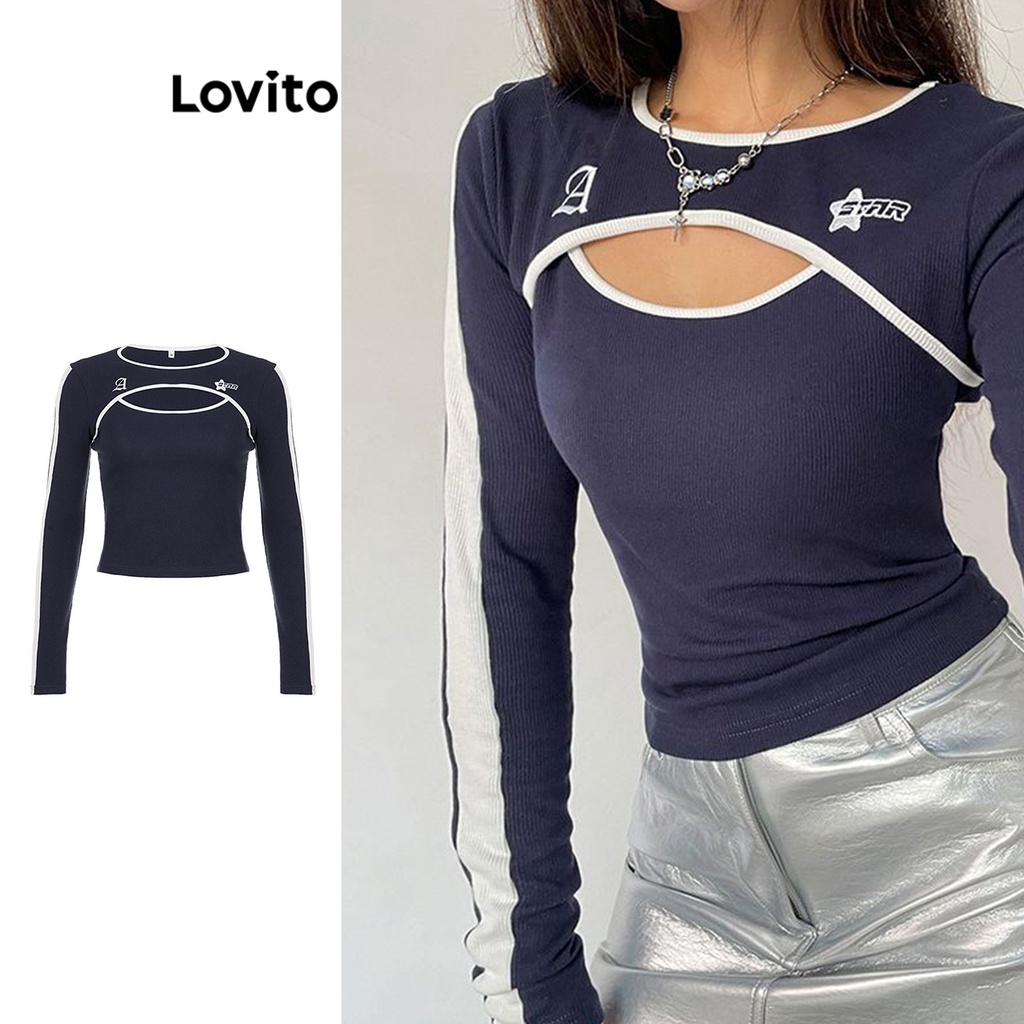 Lovito Camiseta Feminina Casual Com Bordado De Letras E Estrela Colorida LNE41253