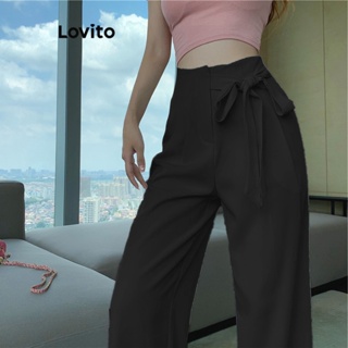 Lovito Casual Simples Drapeado Gravata Frontal Com Amarração Calças Para Mulheres L73AD039