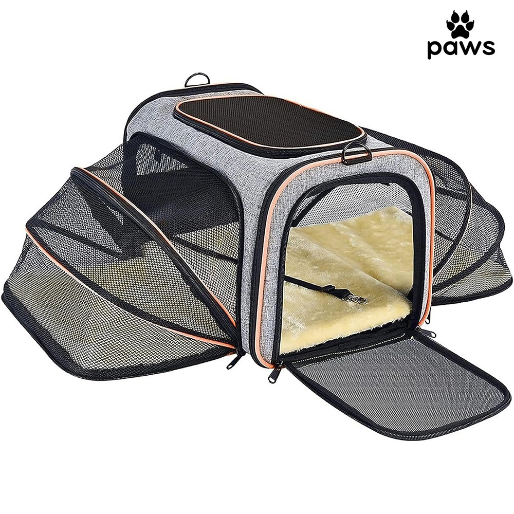 Bolsa de Transporte Expansível Para Pets Cinza E Laranja