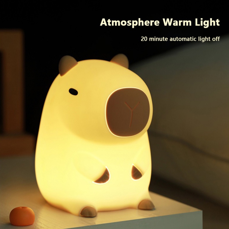 JUNYUM Cute Cartoon Capybara Silicone Luz Nocturna USB Recarregável Temporização Escurecimento Lâmpada Para Quarto De Crianças Decor BR