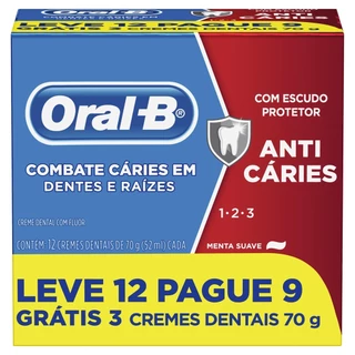 Creme Dental Oral-b 1.2.3 Anticáries Pasta De Dentes Pacote 12 X 70G Revenda Barato