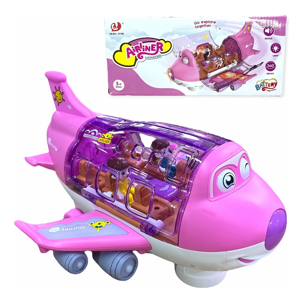 Brinquedo Avião Rosa Som E Luzes Gira 360º 3d Bate Volta Led- Rosa