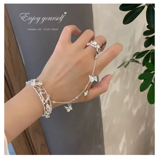 Bracelete Borboleta Fashion Butterfly Pulseira Mulher Com Anel De Prata Flores Conjunto De Acessórios De Jóias Estilo Chinês Presente