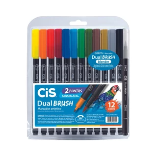  Caneta Marcador Cis Dual Brush Aquarelável 12 Cores