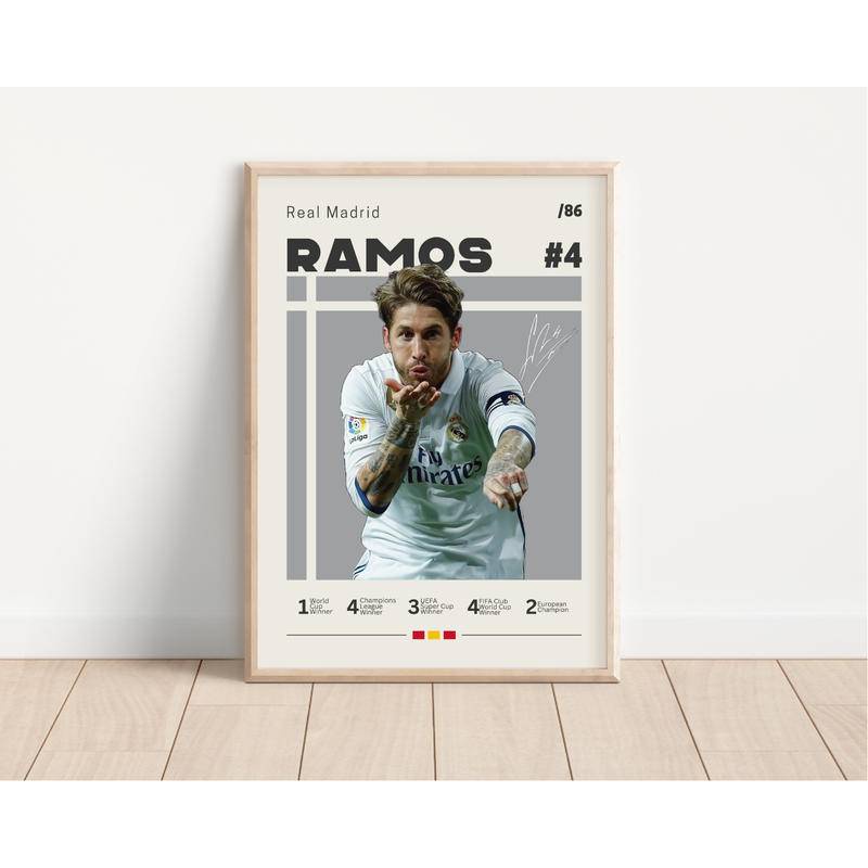 Pôster Sergio Ramos , Real Madrid , Tela De Futebol Impressão , Esportivo , Presente Para Fã , Arte De Parede