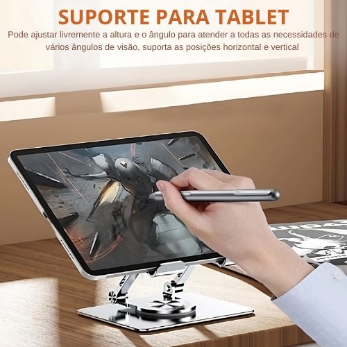 Suporte Alumínio de Mesa Base Rotatória Ajustável Dobrável 360º Para Tablets