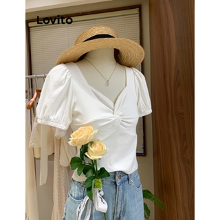 Lovito Camiseta Feminina Casual Com Nó Liso L77ED054