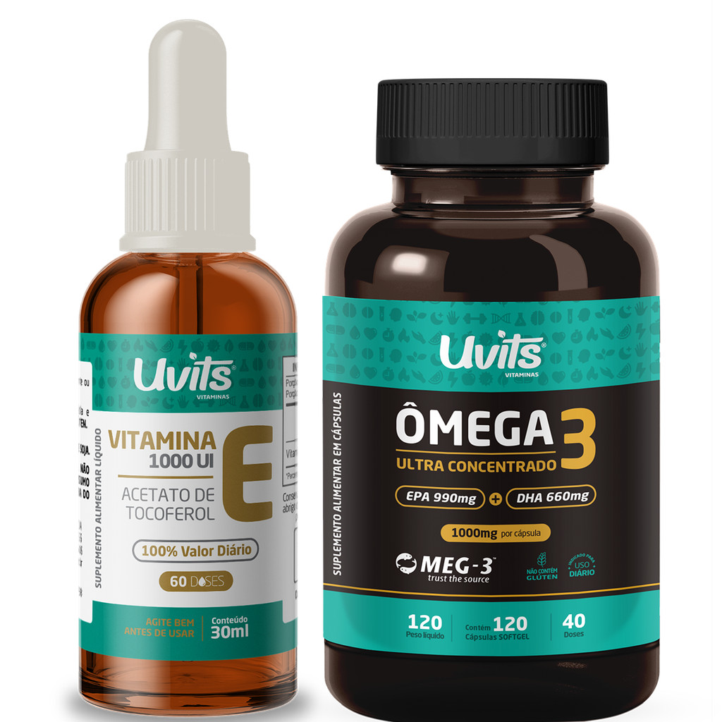 Kit Vitamina E Liquida Gotas 30ml + Omega 3 Ultra 120 Capsulas - Uvits |  Shopee Brasil