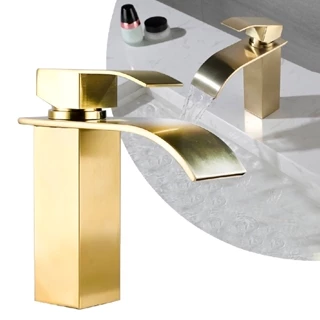 Torneira Monocomando Cascata Curva Baixa Luxo Dourado