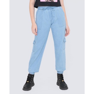 Calça Jeans Juvenil Cargo Jogger Azul Claro