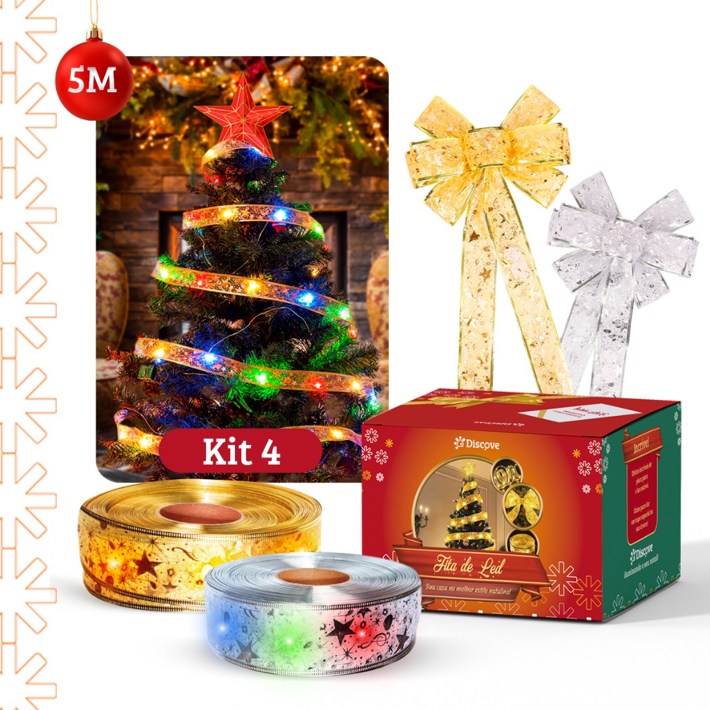 Fita Aramada Enfeite Natal Led Laço Pisca Pisca Discove Natalino 3m 5m Branco Frio Branco Quente RGB Dupla Face Decoração Mesas Casamento Festa Ano Novo Kit 2 Kit 3 Kit 4 Kit 5