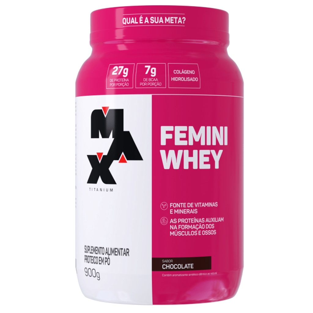 Whey Femini Whey Pote 900g Sabor Chocolate Max Titanium