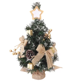 Mini Árvore De Natal Enfeitada Com Estrela + Pinhas E Laços