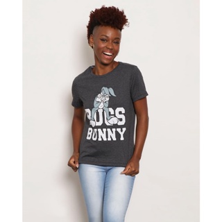 Camiseta Feminina Manga Curta Pernalonga Warner Cinza