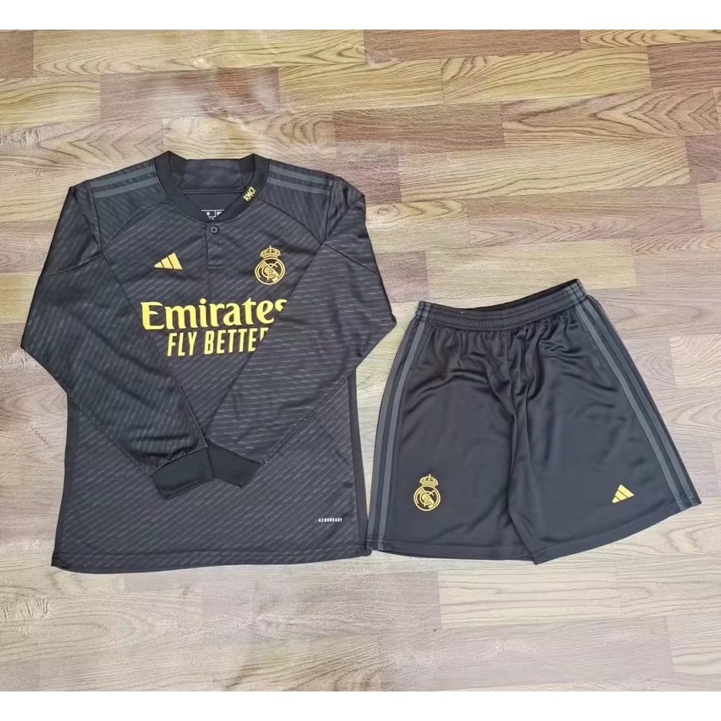 【 Adult Manga Longa Set 】 2324 Novo Conjunto De Futebol Real Madrid Segundo De Alta Qualidade E Calções