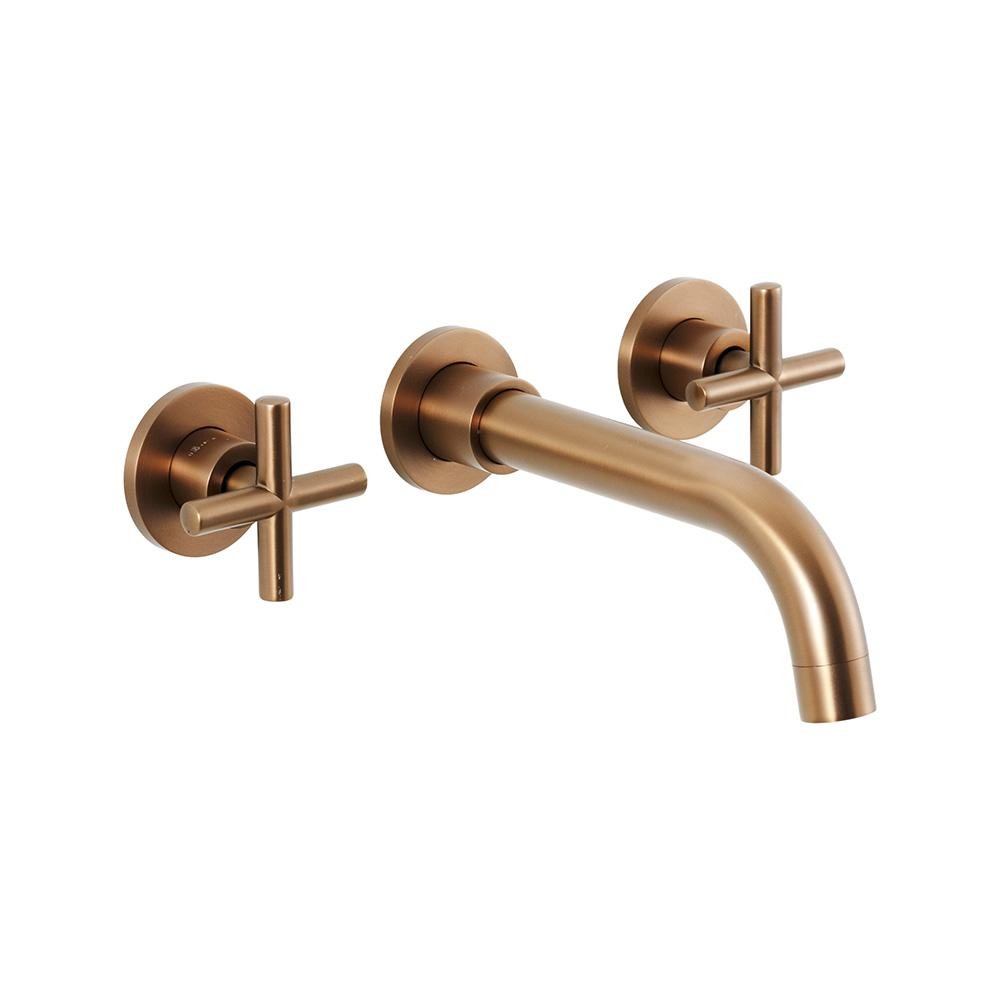 Torneira Para Banheiro Duplo Comando de Parede Cariús Pingoo - Dourado Rose